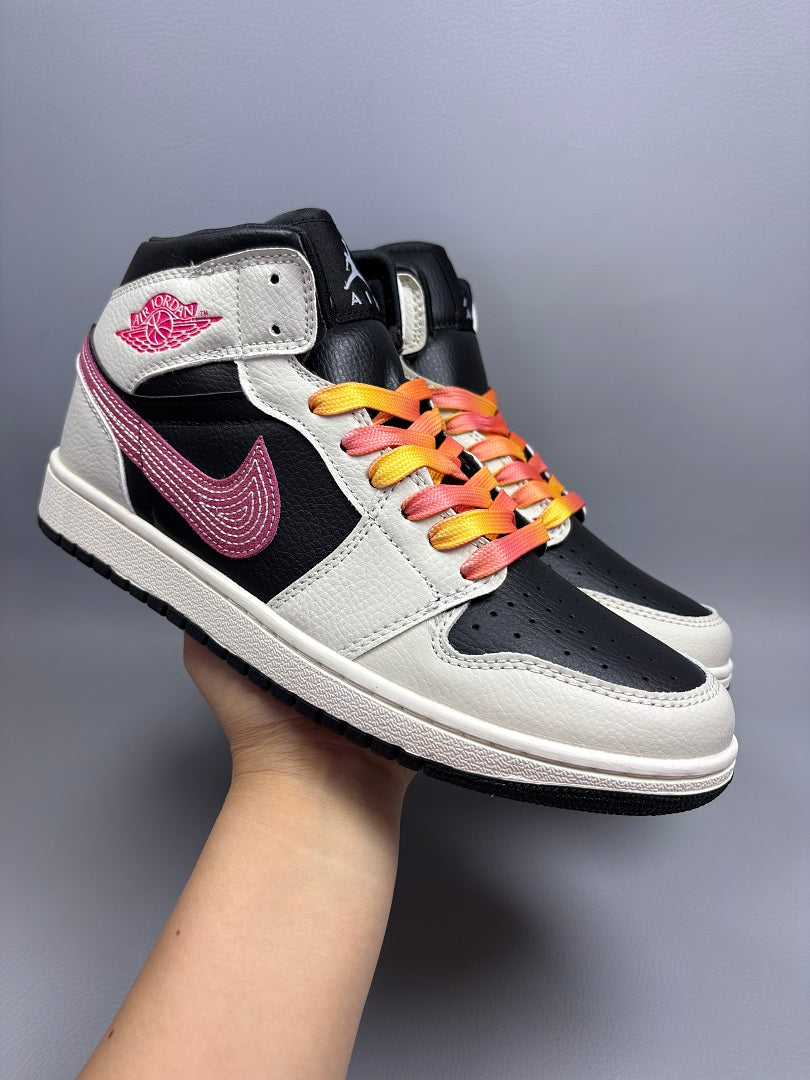 High Top Sneakers, Black Pink Colorway, Lace Up Design, Casual Gift for Sneaker Fans