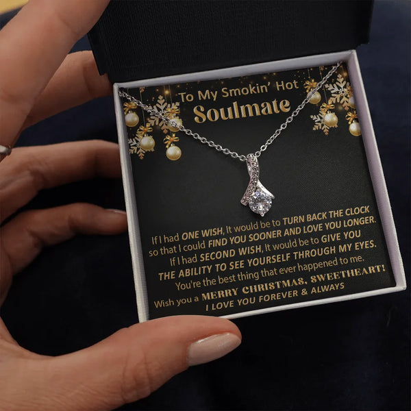 Cubic Zirconia Ribbon Pendant, Soulmate Christmas Ribbon Necklace, 14k White Gold Necklace, Romantic Holiday Jewelry for Her,