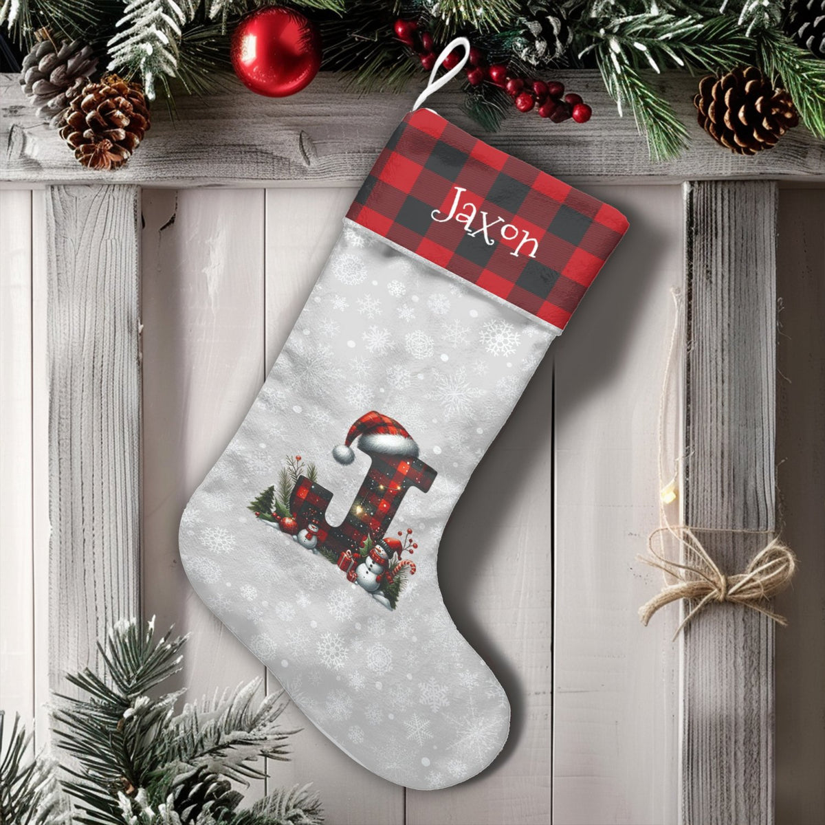 Personalized Letter J Xmas Stocking, Monogram Letter J Christmas Stocking, Custom Name Christmas Stocking, Festive Holiday De