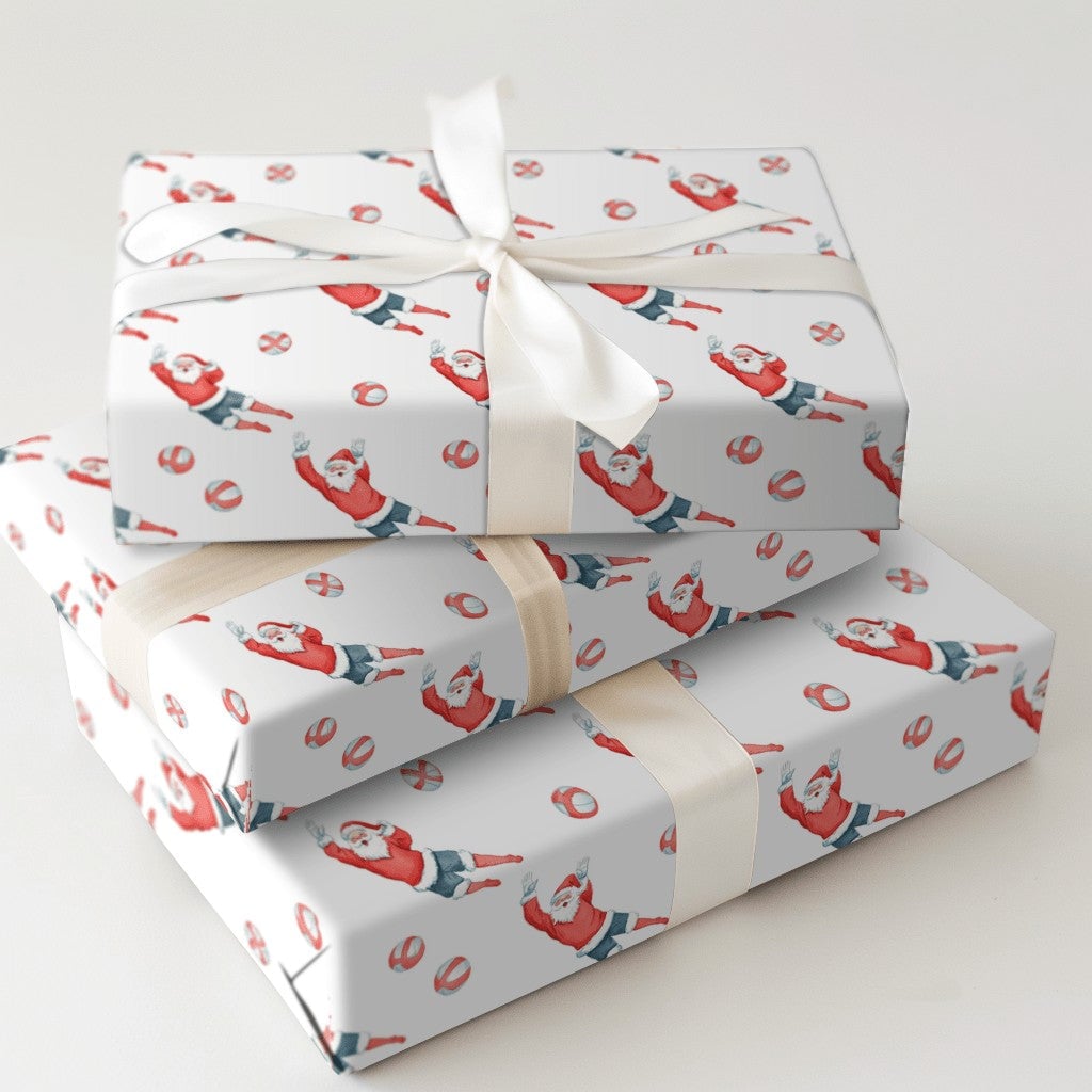 Athletic Sports Santa Gift Wrap, Volleyball Santa Wrapping Paper, Humorous Volleyball Player Present Wrap, Christmas Volleyba