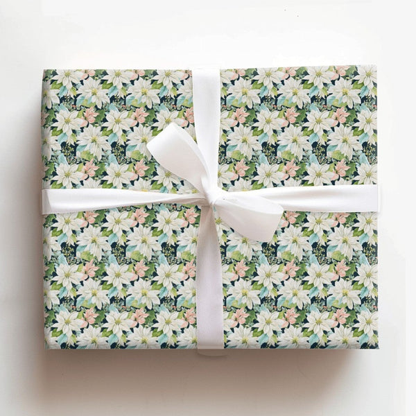 Floral Christmas Gift Wrap, Watercolor Poinsettia Wrapping Paper, Botanical Holiday Wrapping Paper, Elegant Winter Present Gi
