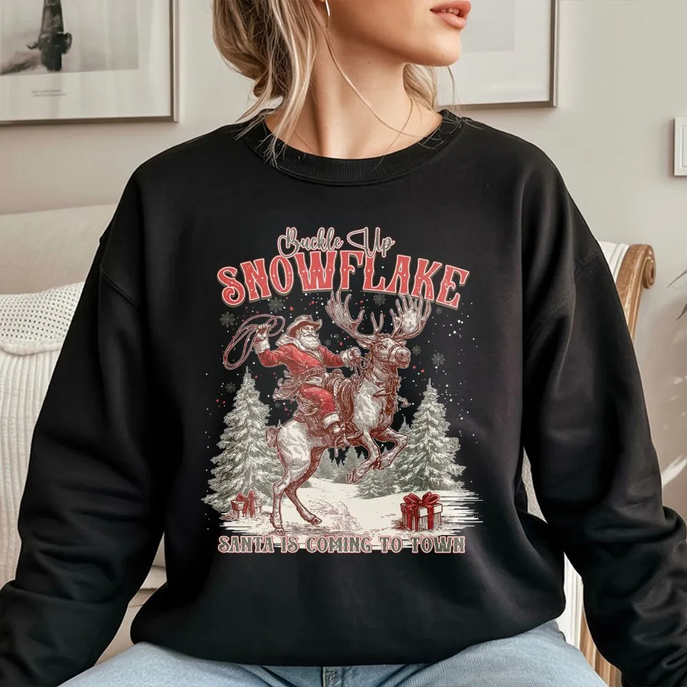 Western Christmas Graphic Crewneck, Cowboy Santa Reindeer Sweatshirt, Retro Country Holiday Sweater, Rodeo Xmas Pullover Pres