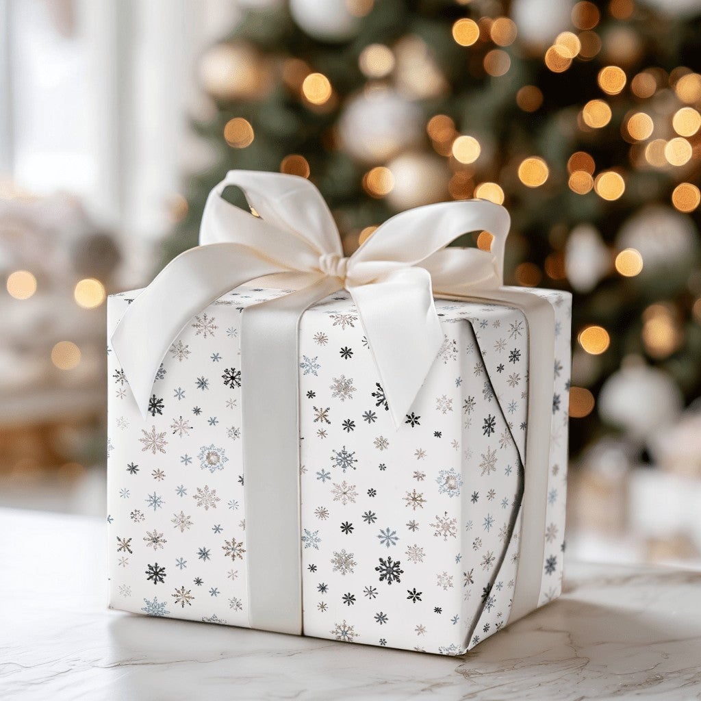 Subtle Winter Snowflake Gift Wrap, Muted Pastel Snowflake Wrapping Paper, Modern Holiday Wrapping Paper, Neutral Christmas Gi