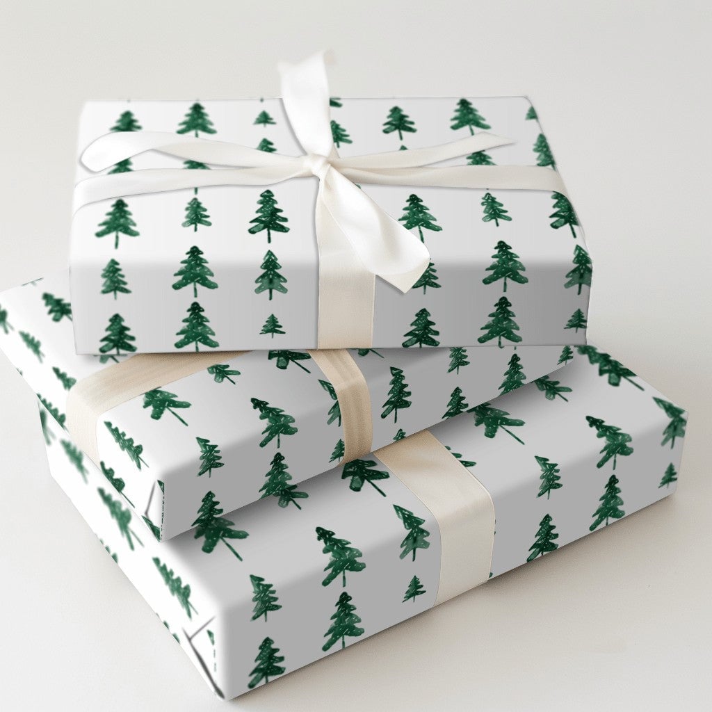 Rustic Christmas Tree Gift Wrap, Pine Tree Wrapping Paper, Minimalist Forest Wrapping Paper, Modern Winter Holiday Wrapping P
