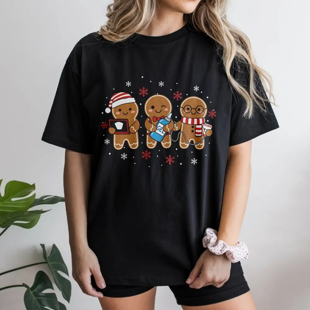 Adorable Gingerbread Sonographer Shirt, Ultrasound Tech Christmas T-Shirt, Sonography Holiday Tee, Radiology Xmas Graphic T-S