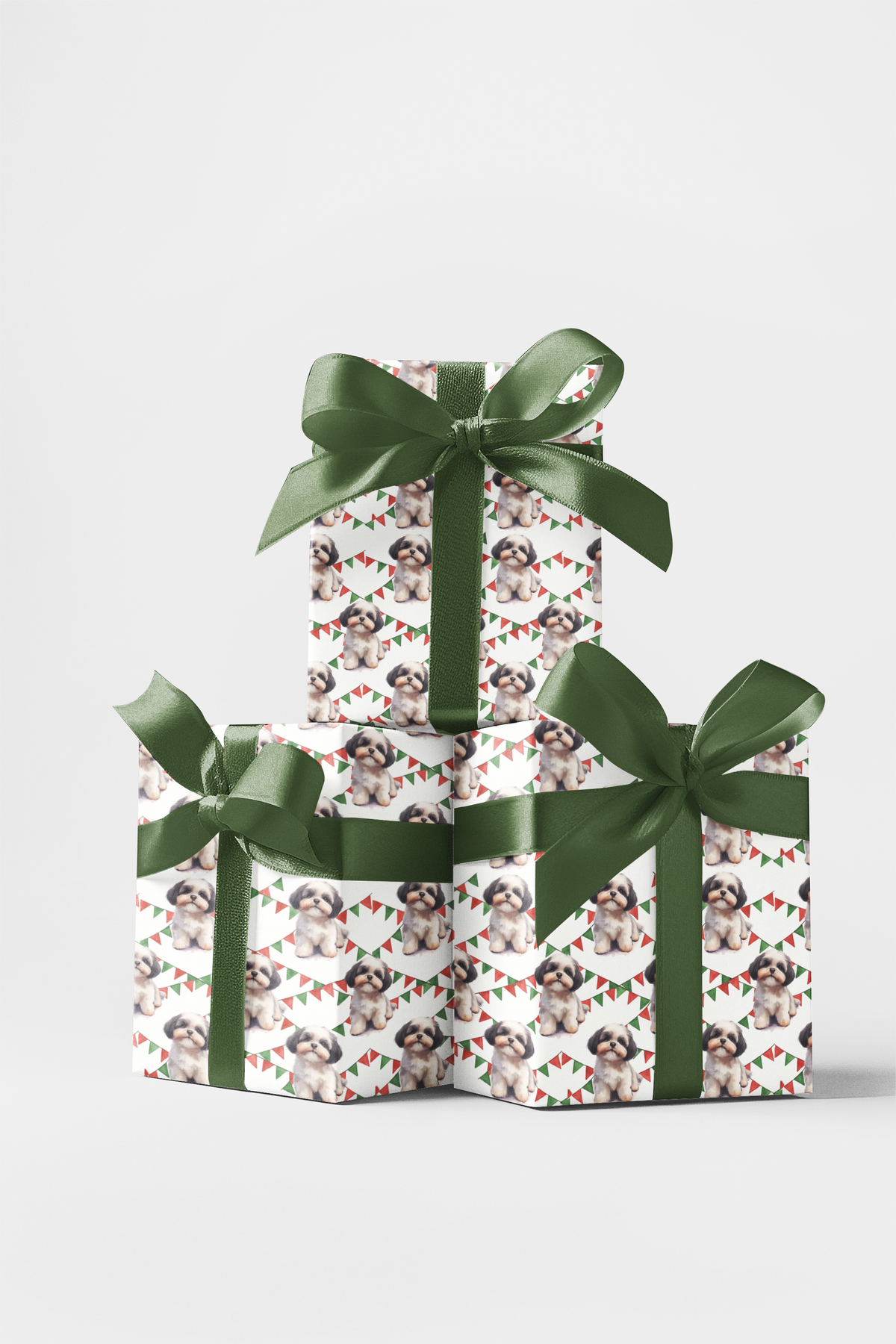 Puppy Pennant Gift Wrap, Shih Tzu Christmas Wrapping Paper, Shih Tzu Holiday Present Paper, Dog Lover Xmas Wrapping Paper, Ho