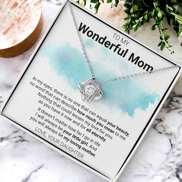 14k White Gold Finish Infinity Knot Necklace, Love Knot Necklace for Mom, Cubic Zirconia Pendant Necklace, Christmas Present 
