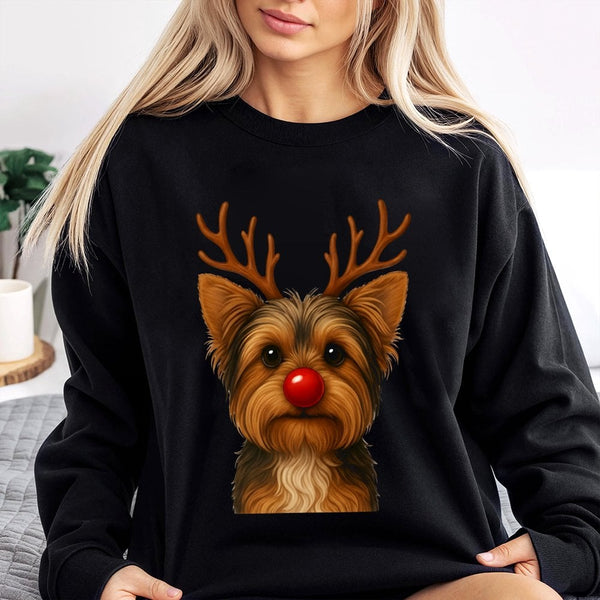 Reindeer Dog Holiday Sweater, Yorkie Christmas Sweatshirt, Humorous Yorkshire Terrier Xmas Crewneck, Adorable Pet Lover Chris