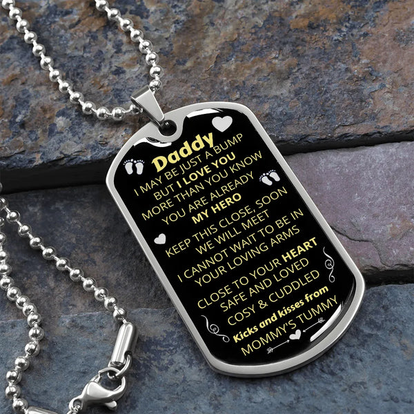 First Time Dad Announcement Dog Tag Pendant, Daddy to Be Dog Tag Necklace, Surgical Steel Dad Keepsake Necklace, Christmas Pr