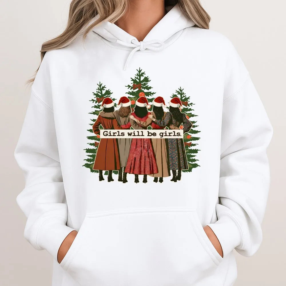 Christmas Best Friend Graphic Hoodie, Girls Will Be Girls Hoodie, Matching Holiday Sweatshirt, Adorable Winter Besties Hooded