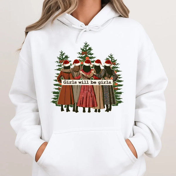 Christmas Best Friend Graphic Hoodie, Girls Will Be Girls Hoodie, Matching Holiday Sweatshirt, Adorable Winter Besties Hooded