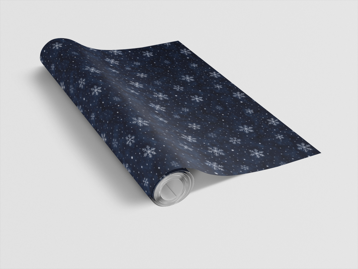 Deep Indigo Snowflake Gift Wrap, Midnight Snowfall Wrapping Paper, Celestial Winter Holiday Wrapping Paper, Christmas Gift Wr
