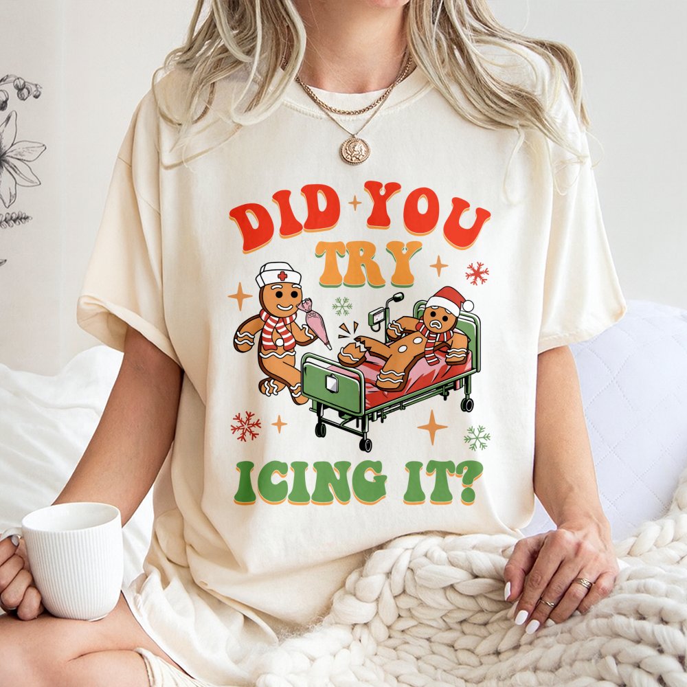 Humorous Medical Pun Holiday Shirt, Gingerbread Nurse Christmas T-Shirt, ICU Healthcare Worker Tee, Hospital Xmas Graphic Tee