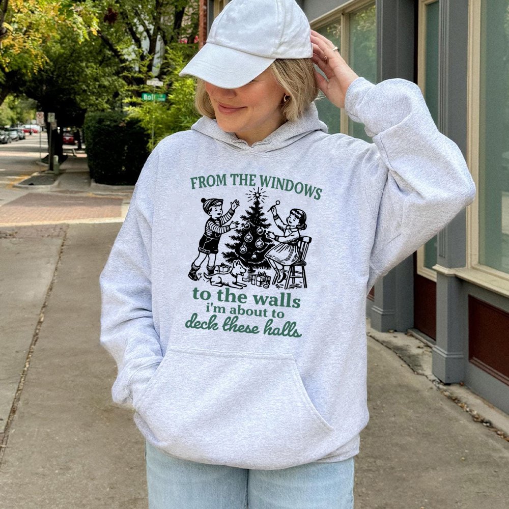 Humorous Christmas Song Lyrics Hoodie, Deck the Halls Hoodie, Holiday Party Hooded Sweatshirt, Comfy Winter Graphic Hoodie, X