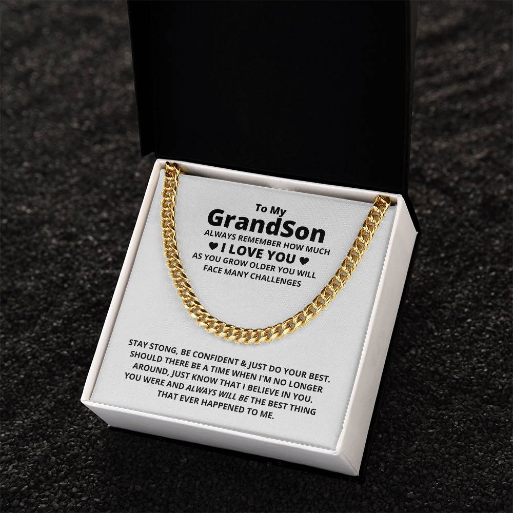 Mens Cuban Link Chain, Grandson Cuban Link Chain Necklace, Steel Cuban Link Necklace, Message Card Jewelry, Birthday Christma