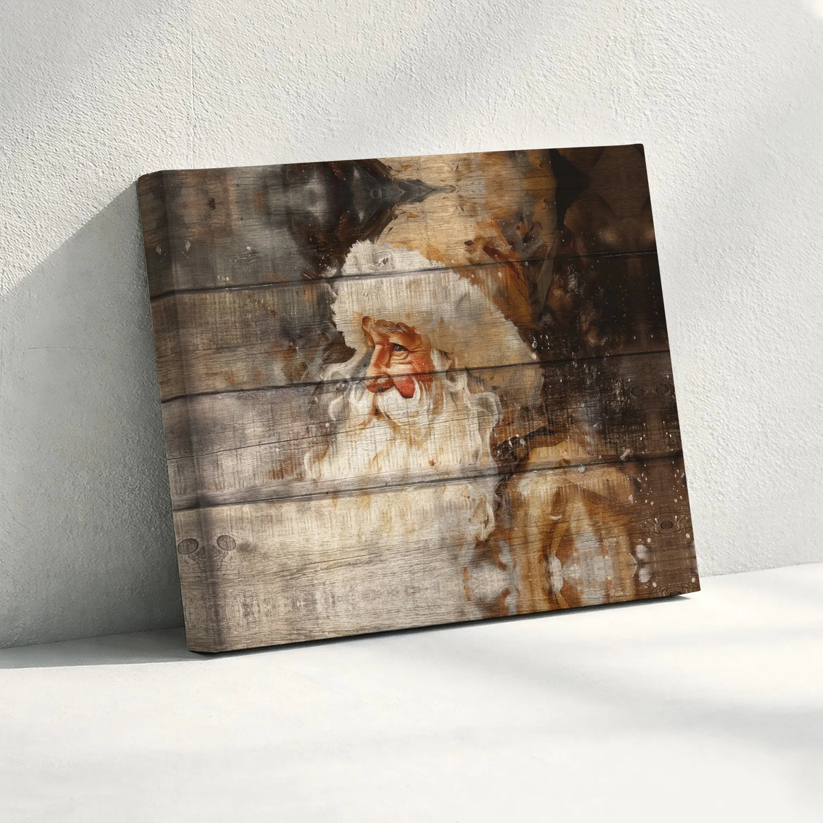 Vintage Wood Plank Canvas Print, Rustic Santa Claus Canvas Wall Art, Farmhouse Christmas Canvas Decor, Holiday Wall Art, Livi