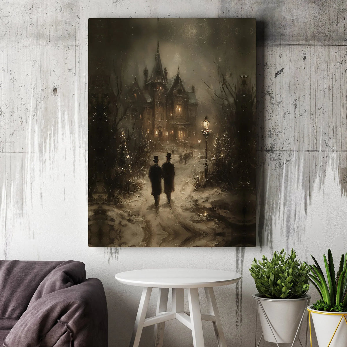 Snowy Christmas Night Wall Art, Gothic Victorian Mansion Poster, Moody Dark Academia Winter Landscape Print, Dark Decor, Digi