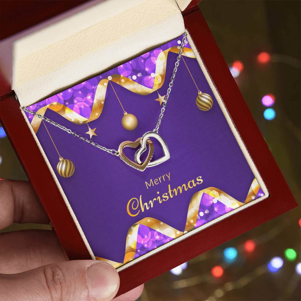 CZ Crystal Heart Pendant, Interlocking Hearts Necklace, Romantic Christmas Necklace, Double Heart Jewelry for Women, Holiday 