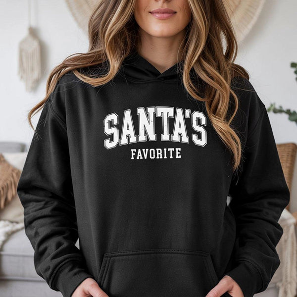 Distressed Varsity Christmas Pullover, Santa's Favorite Hoodie, Collegiate Holiday Hooded Sweatshirt, Adorable Comfy Festive 