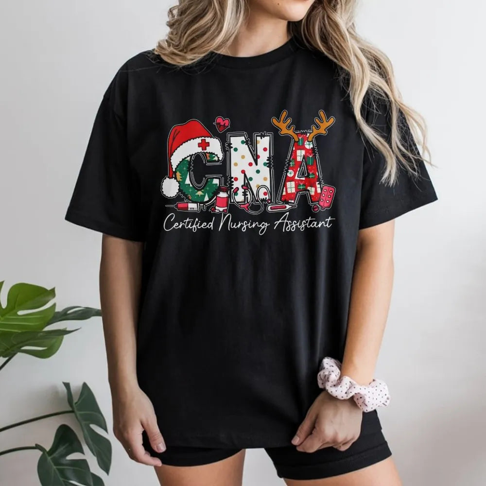 Festive Medical Stethoscope Tee, CNA Christmas Shirt, Nurse Assistant Holiday T-Shirt, Certified Nursing Assistant Xmas Prese