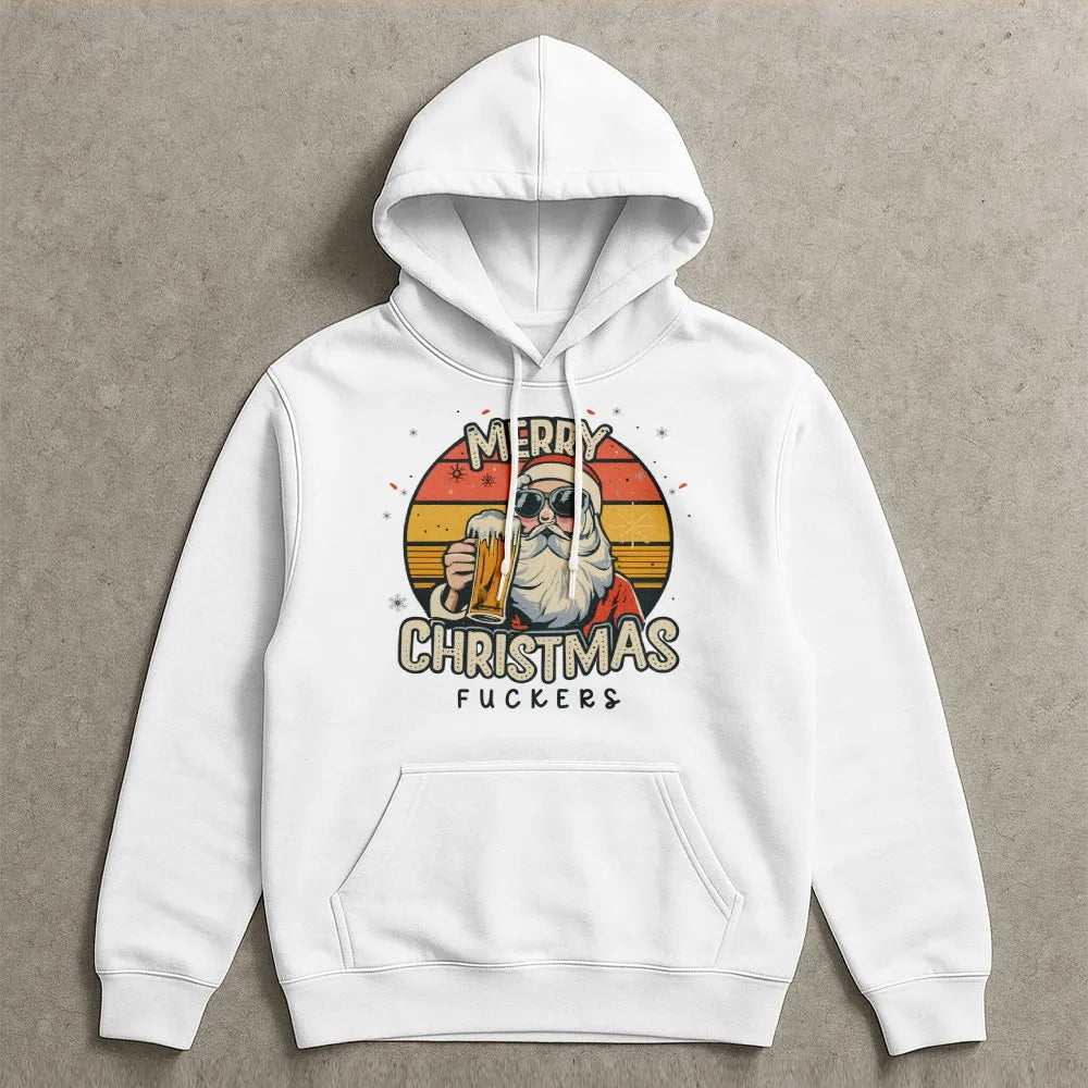 Humorous Santa Sweatshirt, Beer Drinking Santa Hoodie, Retro Santa Graphic Pullover, Sarcastic Christmas Santa Hoodie, Adult 