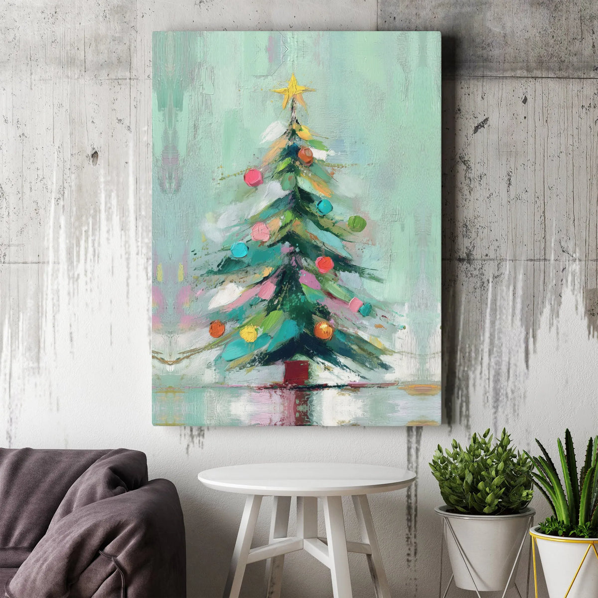 Colorful Modern Holiday Canvas Print, Abstract Christmas Tree Canvas Wall Art, Festive Winter Home Decor, Seasonal Living Roo