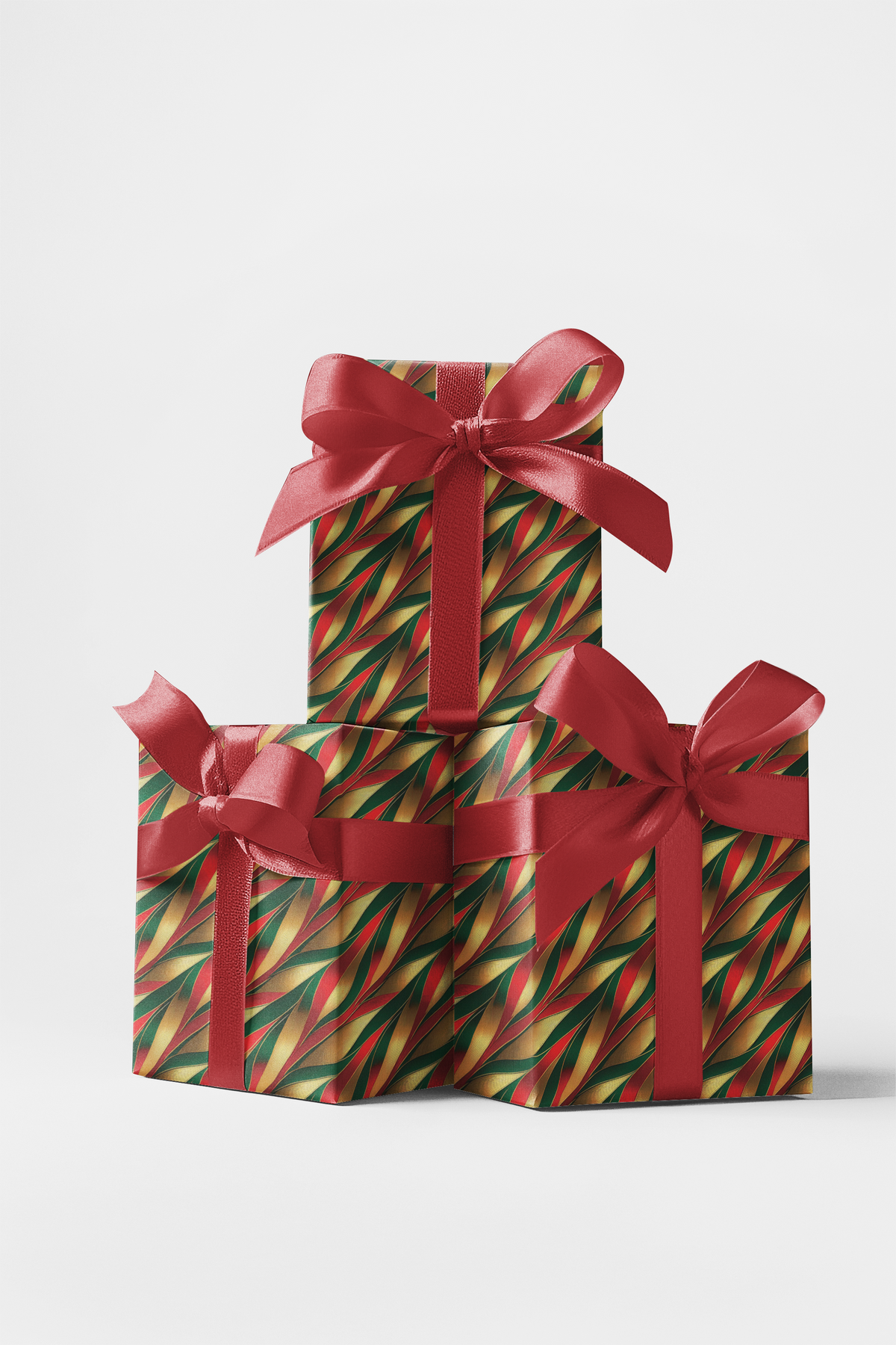 Holiday Ribbon Gift Wrap, Metallic Geometric Wrapping Paper, Yuletide Gleam Present Paper, Luxury Christmas Gift Wrap, Festiv