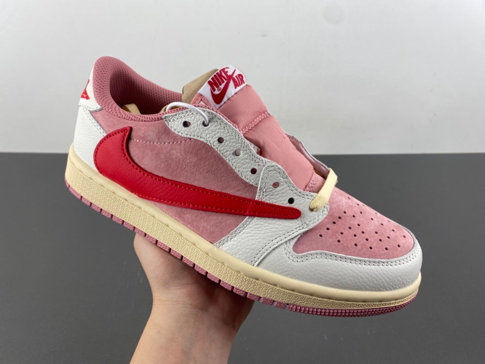 Low Top Sneakers, White Red Pink Colorway, Reverse Hook Design, Lace Up Design, Casual Gift for Sneaker Fans
