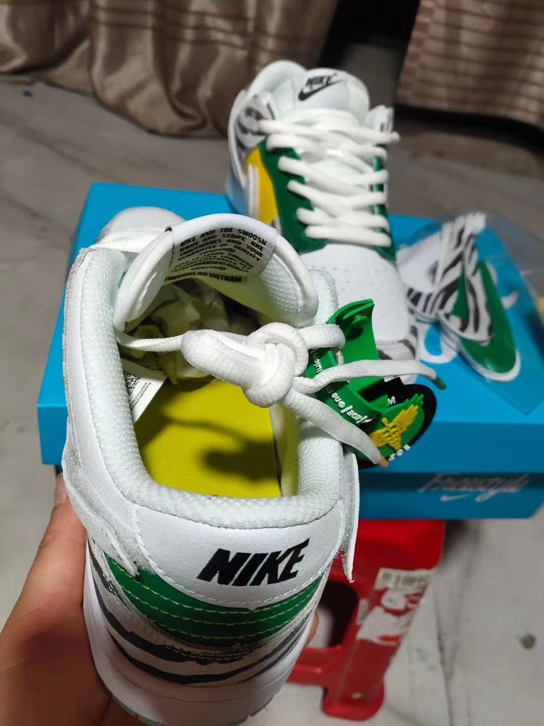 Low Top Sneakers, White Yellow Black Colorway, Glow in the Dark Detail, Lace Up Design, Casual Gift for Sneaker Fans