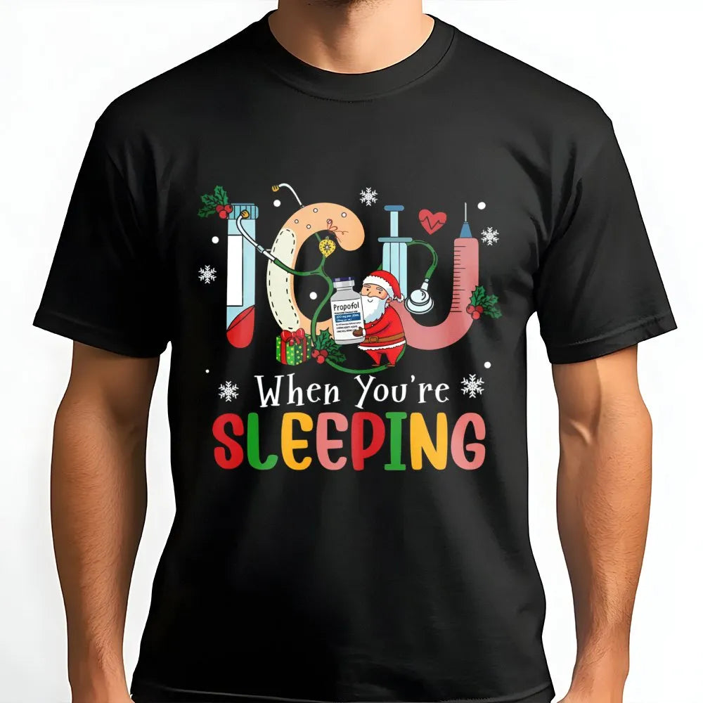 Humorous Santa Medical Shirt, ICU Nurse Christmas T-Shirt, Intensive Care Unit RN Tee, Hospital Graphic T-Shirt, Nursing Staf