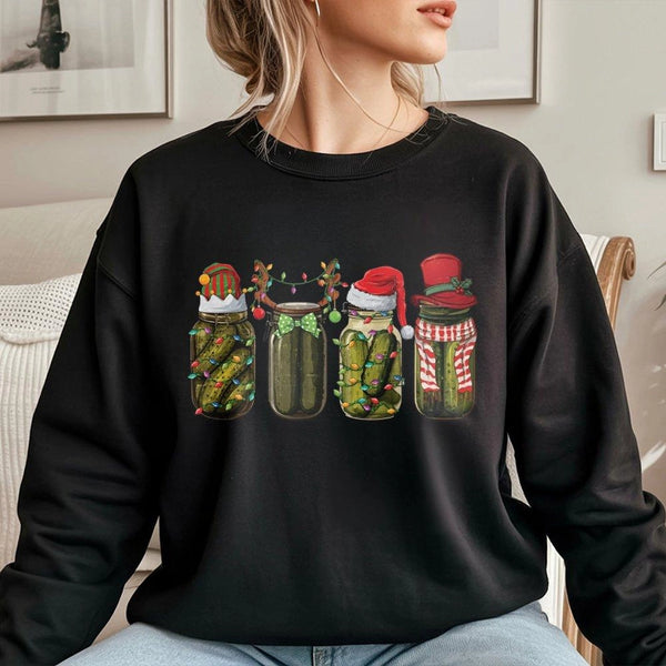 Pickle Jar Holiday Crewneck, Christmas Pickle Sweatshirt, Retro Pickle Foodie Sweater, Adorable Xmas Graphic Pullover, Humoro