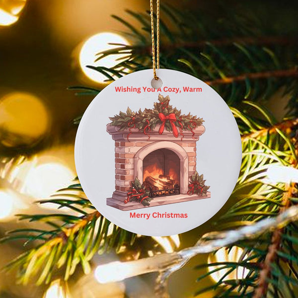 Holiday Hearth Tree Ornament, Comfy Christmas Fireplace Ornament, Ceramic Christmas Ornament, Winter Home Decor Present for F