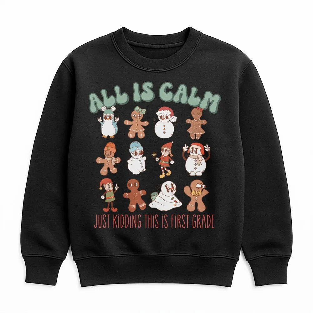Retro Gingerbread Christmas Sweatshirt, First Grade Teacher Sweatshirt, School Staff Holiday Crewneck, 1st Grade Teacher Holi