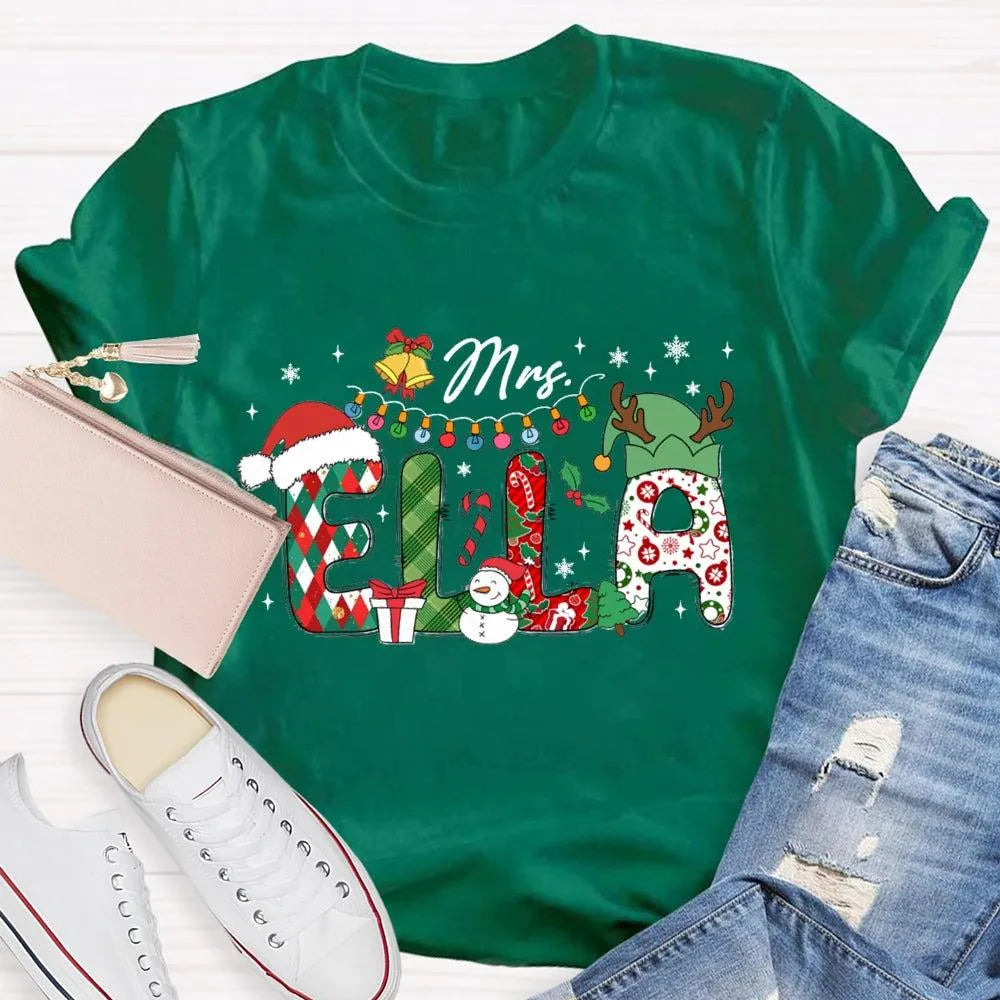 Custom Name Holiday Lights Tee, Personalized Christmas Snowman T-Shirt, Adorable Winter Xmas Shirt, Matching Family Christmas