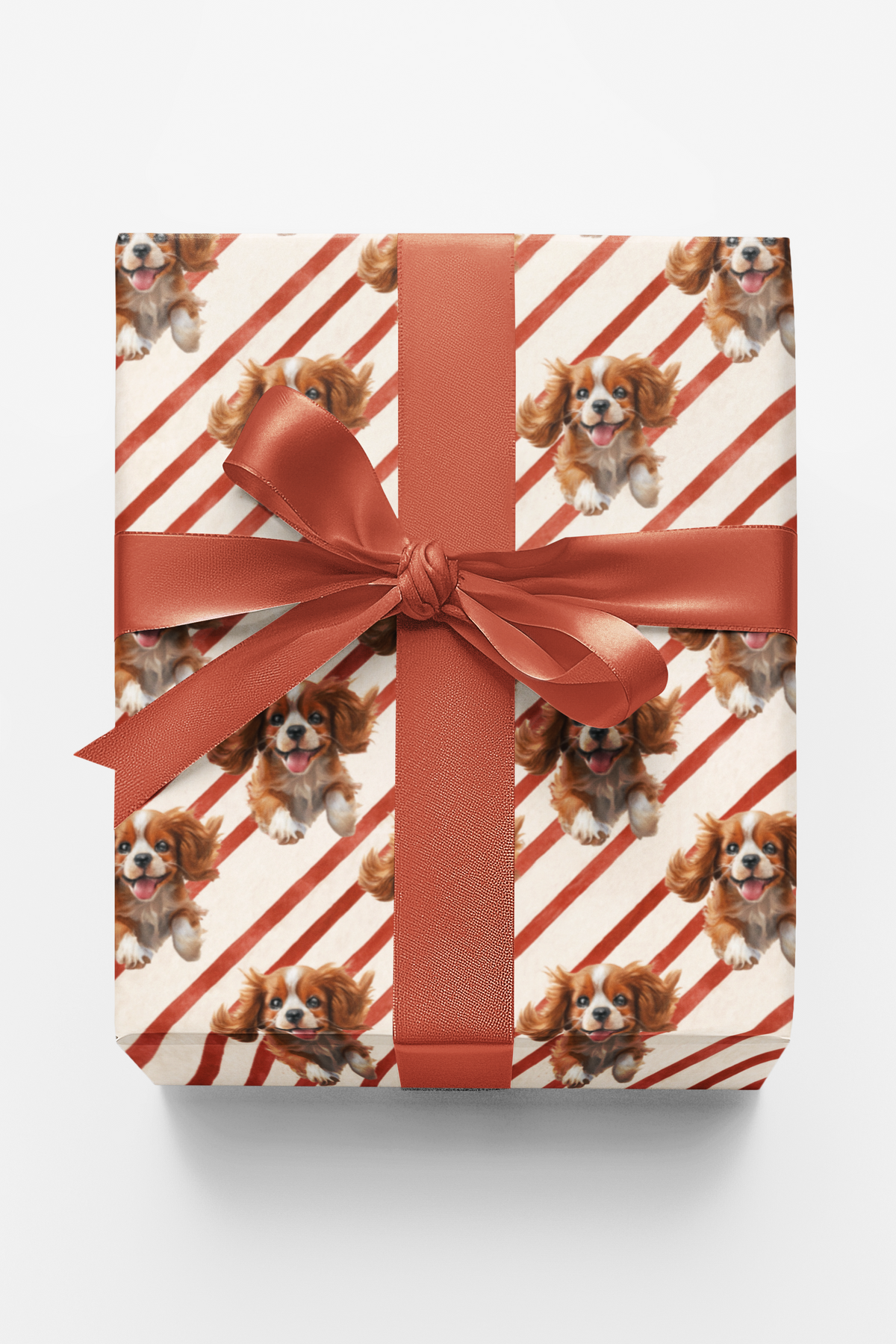 Candy Cane Stripe Dog Gift Wrap, Cavalier King Charles Spaniel Wrapping Paper, Christmas Cavalier Paper, Dog Lover Holiday Gi