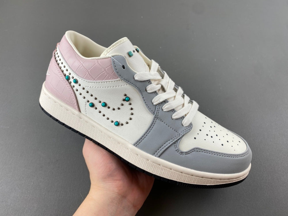 Low Top Sneakers, White Pink Gray Colorway, Lace Up Design, Casual Gift for Sneaker Fans