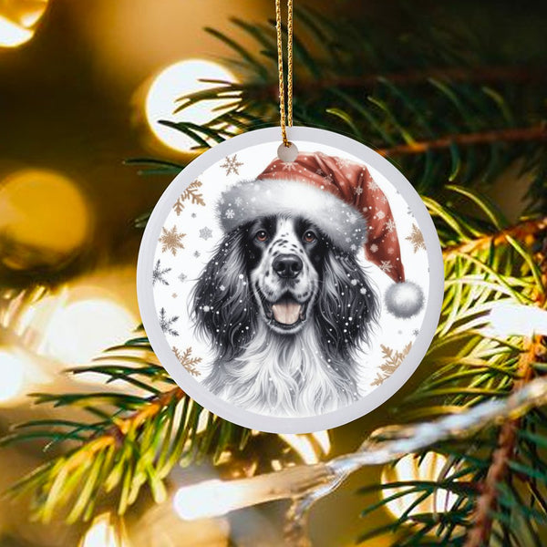 Dog in Santa Hat Ornament, English Springer Spaniel Christmas Ornament, Spaniel Puppy Tree Ornament, Dog Lover Ceramic Orname