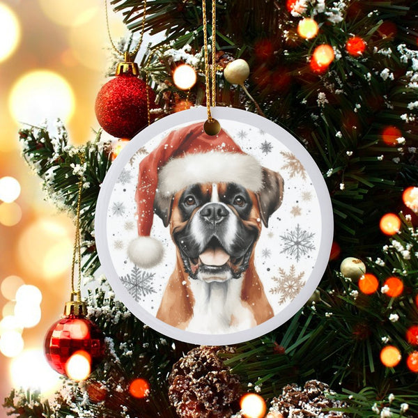 Santa Hat Boxer Ceramic Ornament, Boxer Dog Christmas Ornament, Boxer Dog Holiday Tree Ornament, Puppy Lover Christmas Keepsa