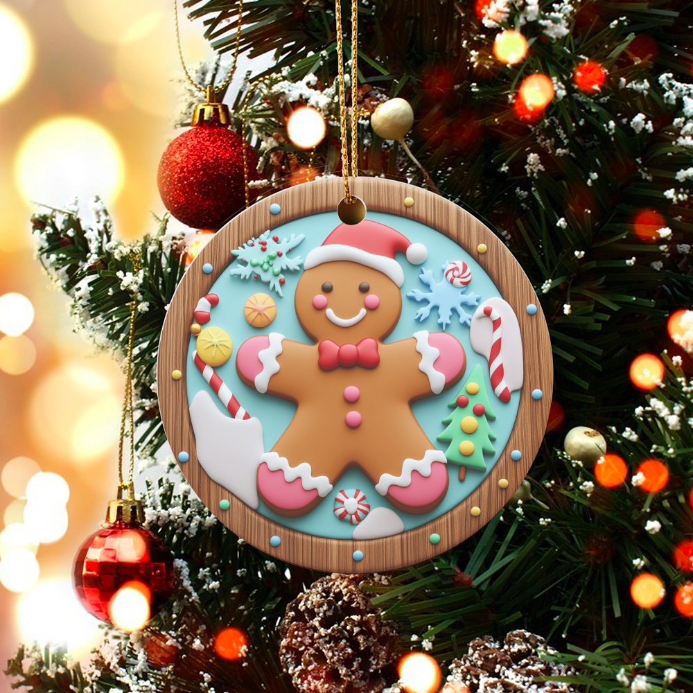 Holiday Cookie Ceramic Ornament, Gingerbread Man Christmas Ornament, Adorable Xmas Tree Ornament, Festive Gingerbread Decor, 