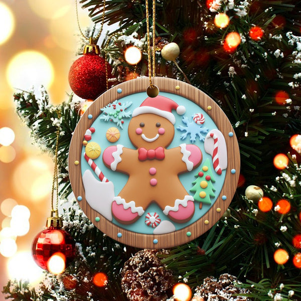 Holiday Cookie Ceramic Ornament, Gingerbread Man Christmas Ornament, Adorable Xmas Tree Ornament, Festive Gingerbread Decor, 