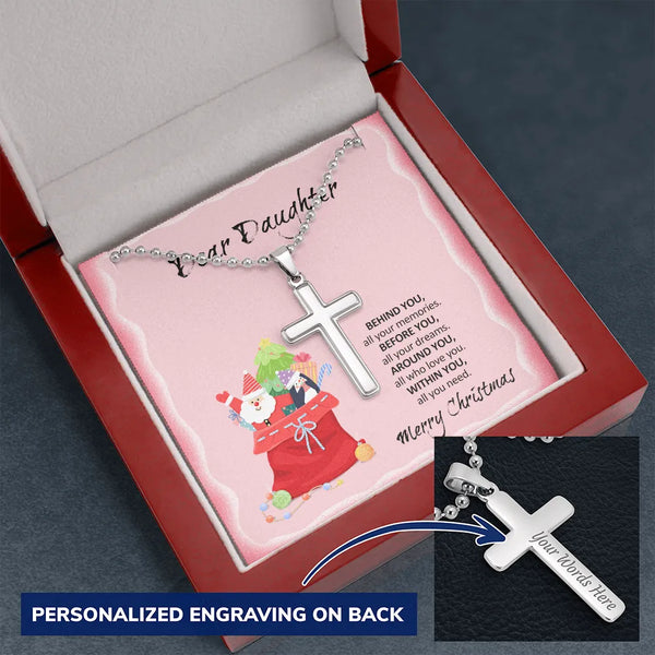 Custom Engraved Stainless Steel Cross Pendant Necklace, Personalized Cross Necklace for Daughter, Religious Faith Christmas P