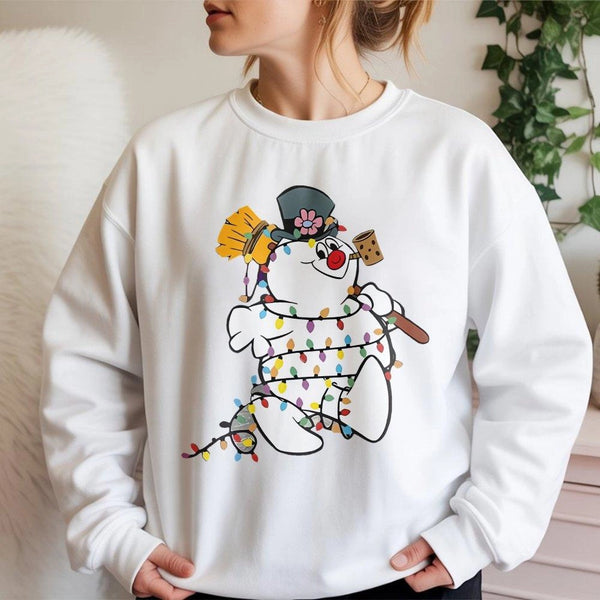Holiday Lights Christmas Sweater, Snowman Christmas Sweatshirt, Adorable Holiday Crewneck, Festive Winter Sweatshirt, Christm