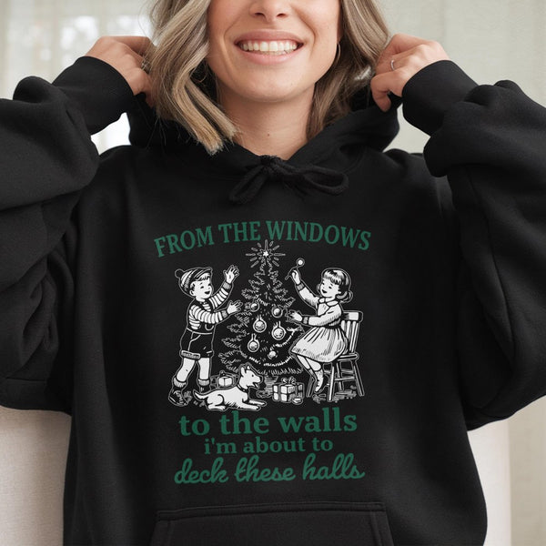 Humorous Christmas Hoodie, Deck the Halls Rap Hoodie, Hip Hop Holiday Hoodie, Xmas Graphic Hooded Sweatshirt, Holiday Present