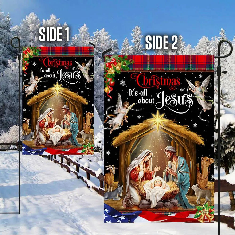 Its All About Jesus Holy Family Yard Flag, Christmas Nativity Garden Flag, Christian Holiday Outdoor Flag, Double-Sided Relig