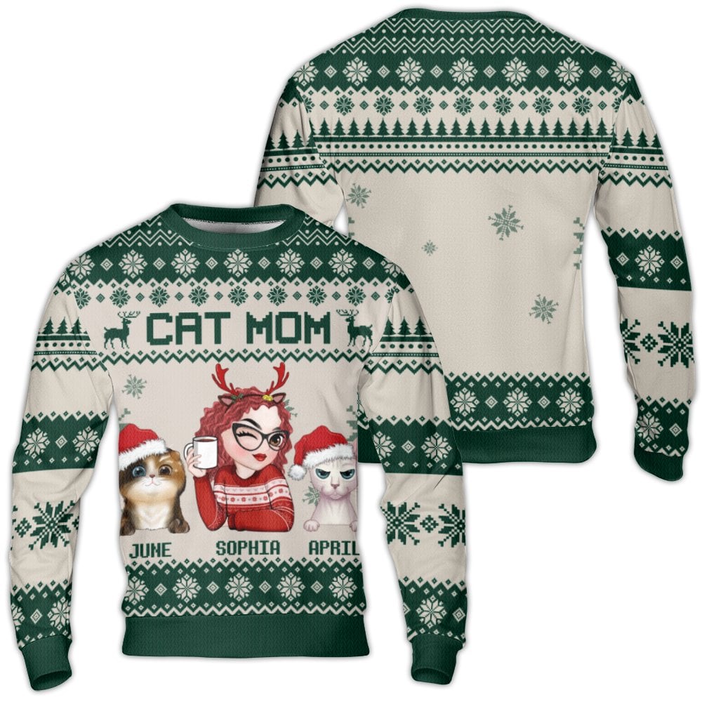 Personalized Pet Portrait Ugly Xmas Crewneck, Custom Cat Mom Christmas Sweater, Personalized Cat Lover Pullover, Custom Holid