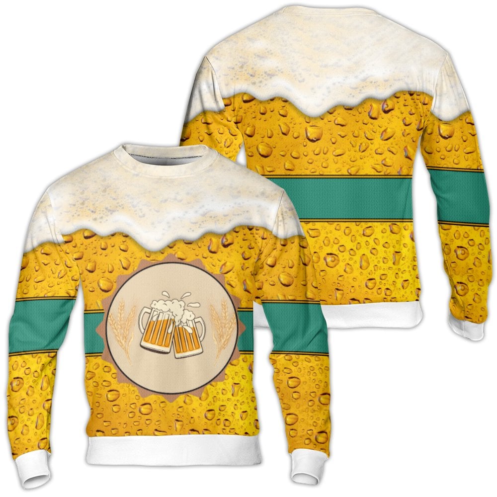 Clinking Beer Mugs Holiday Sweatshirt, Beer Lover Ugly Christmas Sweater, Humorous Drinking Party Xmas Crewneck, Beer Drinker