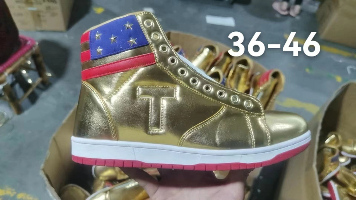 High Top Sneakers, Gold White Colorway, Lace Up Design, Casual Gift for Sneaker Fans