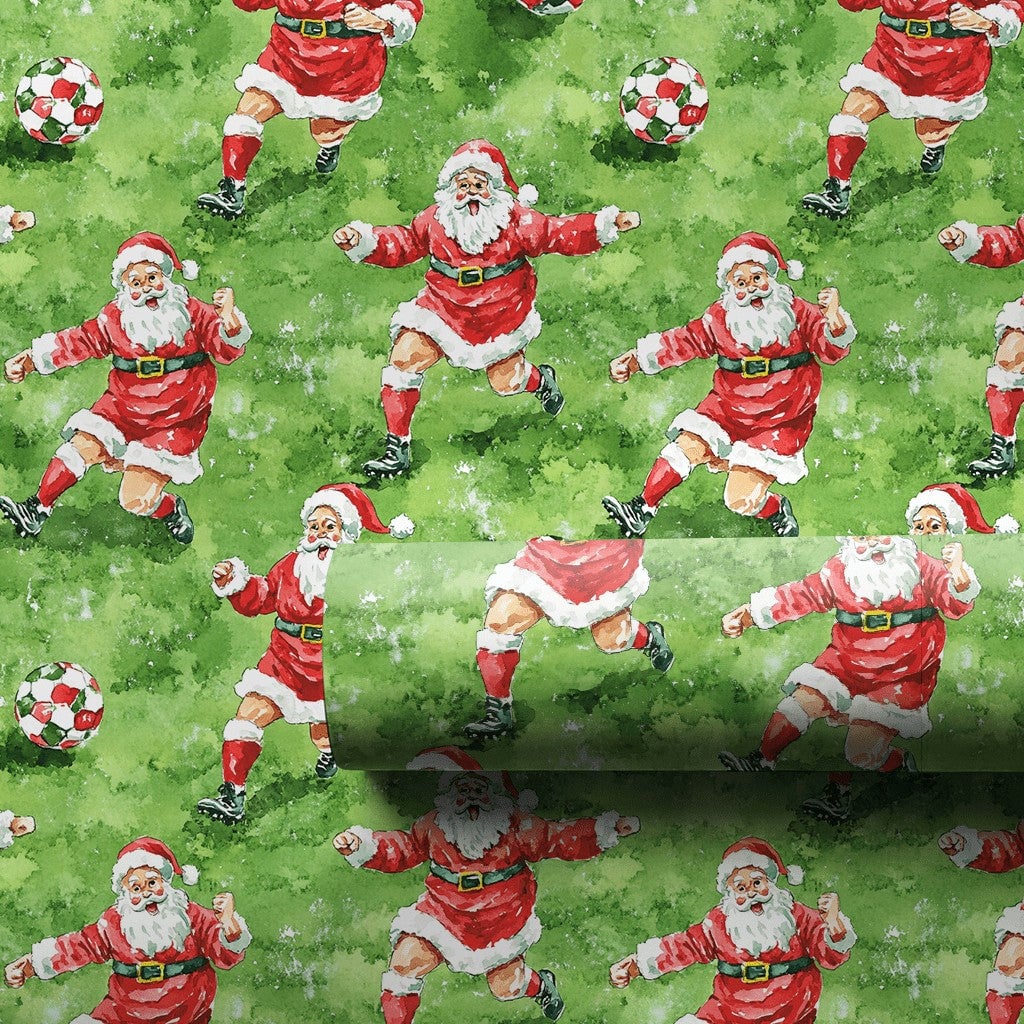 Christmas Soccer Gift Wrap, Soccer Santa Wrapping Paper, Holiday Sports Wrapping Paper, Football Santa Roll, Athlete Xmas Gif