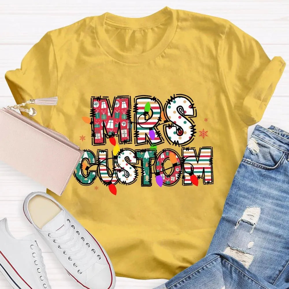 Custom Family Holiday Shirt, Personalized Christmas Lights Name T-Shirt, Adorable Festive Graphic Tee, Matching Christmas Cre