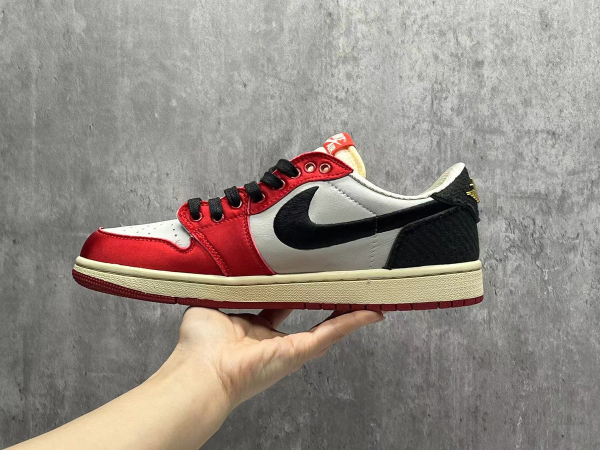 Low Top Sneakers, White Black Red Colorway, Lace Up Design, Casual Gift for Sneaker Fans